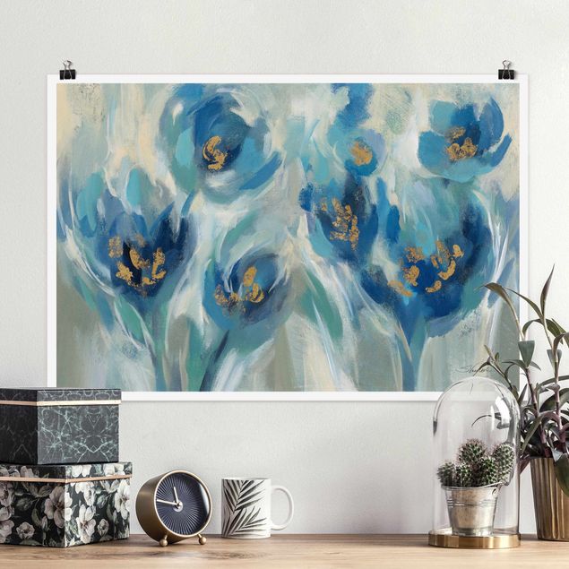 Wand Poster XXL Blaues Märchen mit Blumen