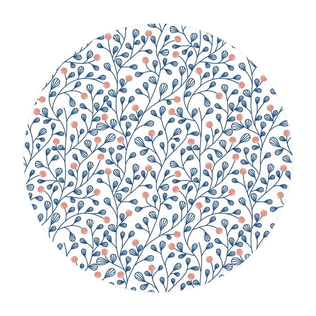 Pattern Design Blaues Pflanzen Muster mit Punkten in Rosa