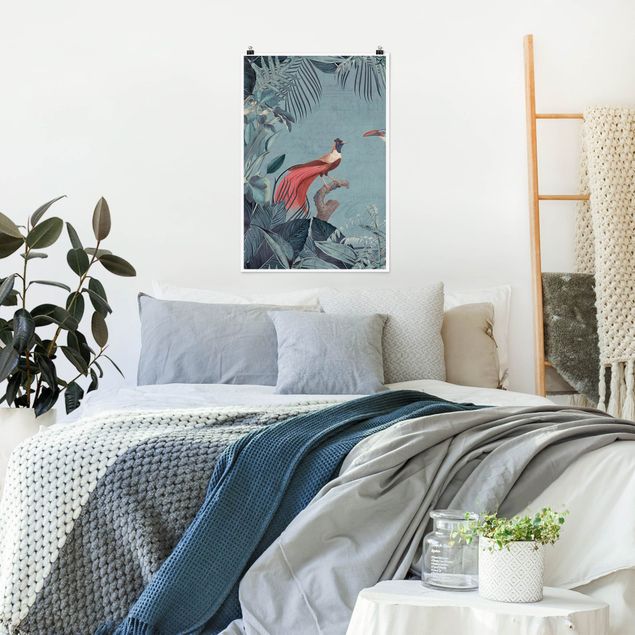 Tiere Poster Blaugraues Paradies mit tropischen Vögeln