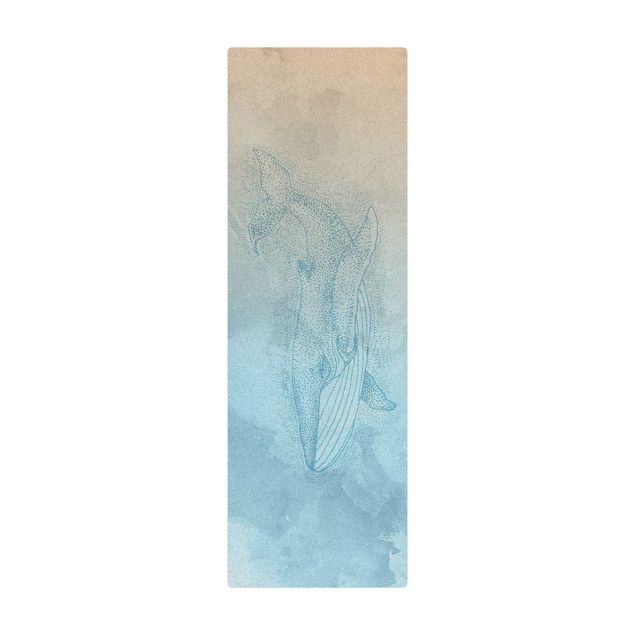 Kork-Teppich - Blauwal auf Blauem Aquarell - Hochformat 1:3