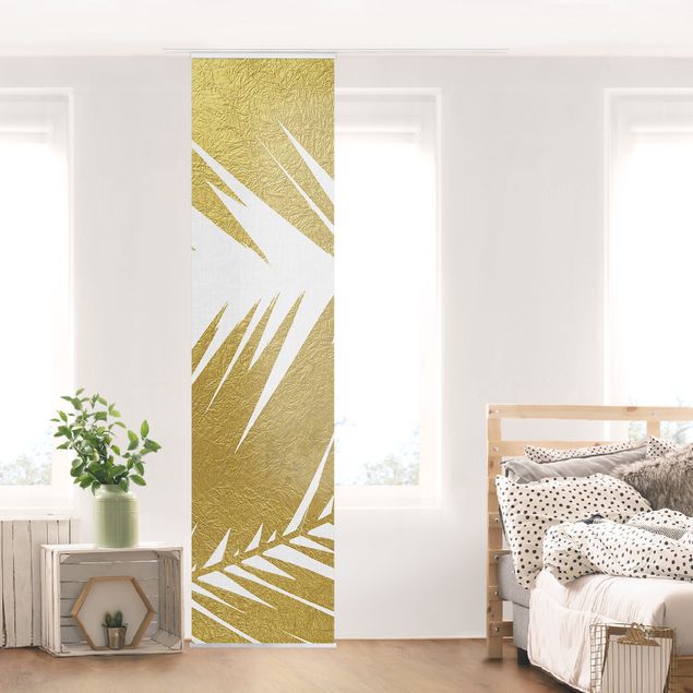Schiebegardinen Set - Blick durch goldene Palmenblätter - Flächenvorhang