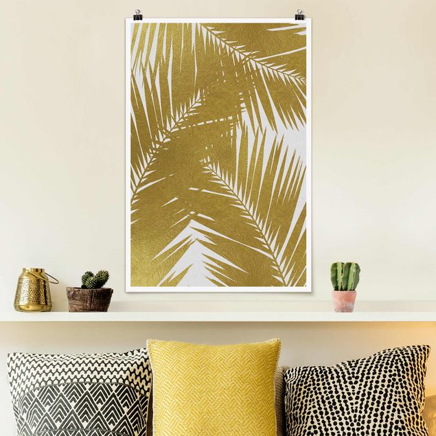 Riesenposter XXL Blick durch goldene Palmenblätter