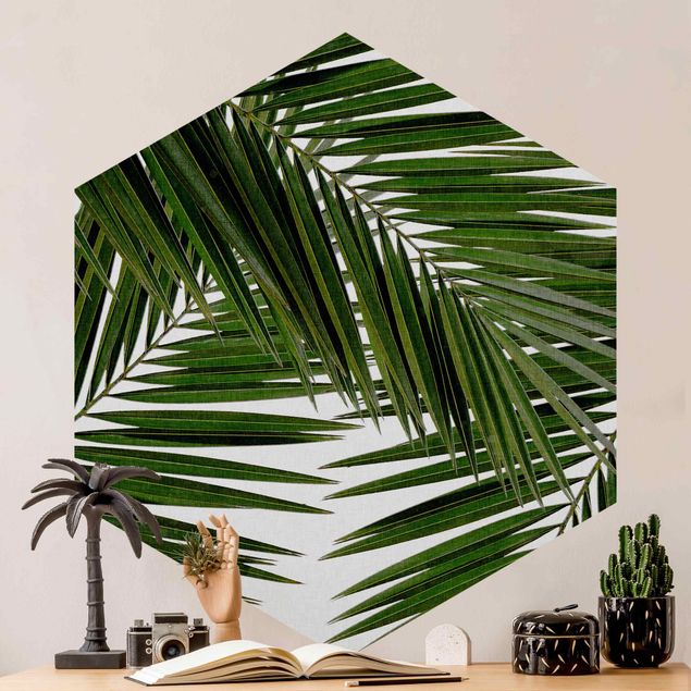 Tapete Natur Blick durch grüne Palmenblätter