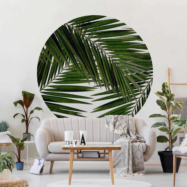 Design Tapeten Blick durch grüne Palmenblätter