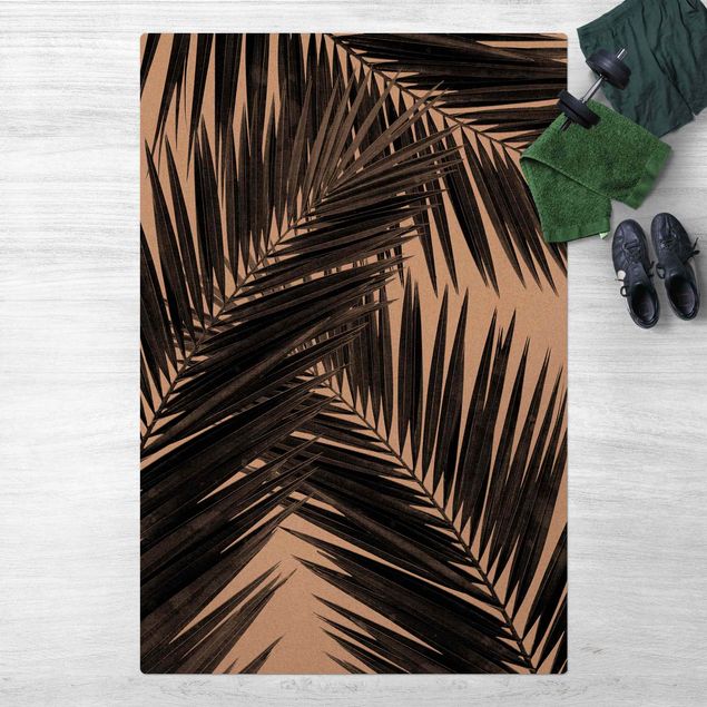 Teppich modern Blick durch Palmenblätter schwarz weiß