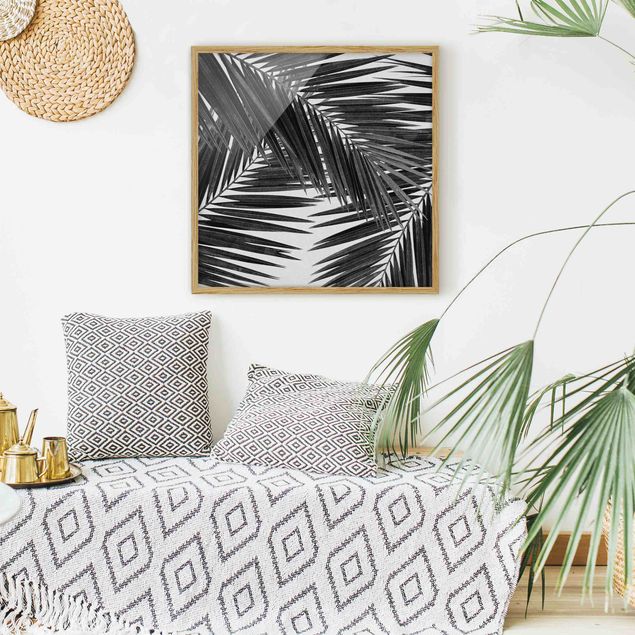 Moderne Bilder mit Rahmen Blick durch Palmenblätter schwarz weiß