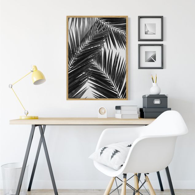 Moderne Bilder mit Rahmen Blick durch Palmenblätter schwarz weiß