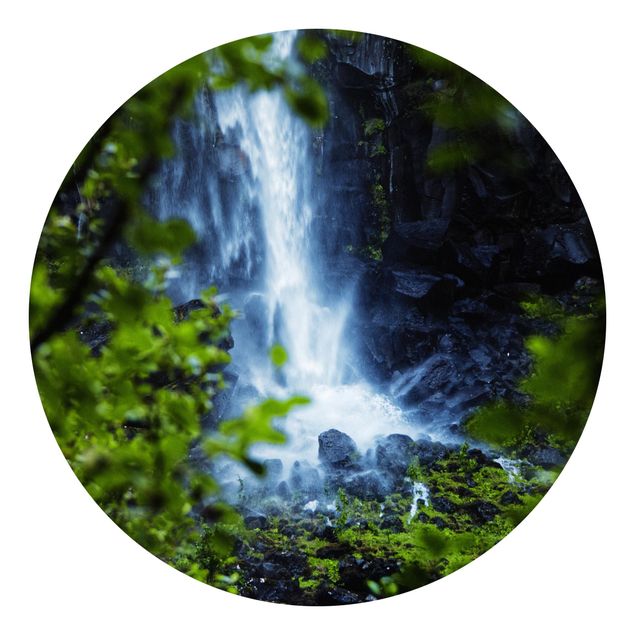 Runde Tapete selbstklebend - Blick zum Wasserfall