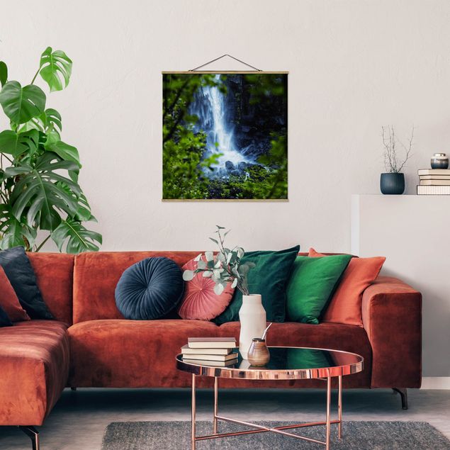 Stoffbilder mit Posterleisten Blick zum Wasserfall