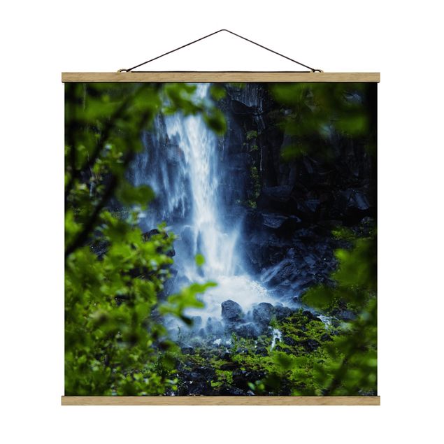 Stoffbild mit Posterleisten - Blick zum Wasserfall - Quadrat 1:1