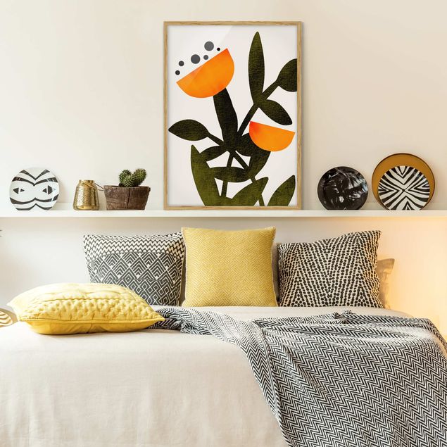 Abstrakte Bilder mit Rahmen Blüten in Orange