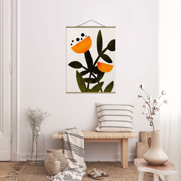 Stoffbilder mit Posterleisten Blüten in Orange