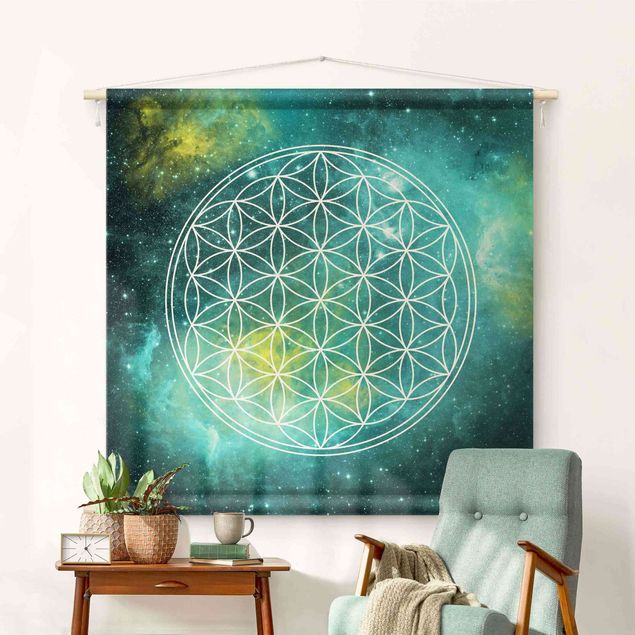 Wandteppich Mandala Blume des Lebens im Licht der Sterne