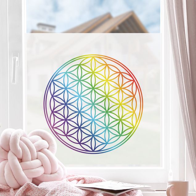Klebefolie Fenster Blume des Lebens Regenbogenfarbe