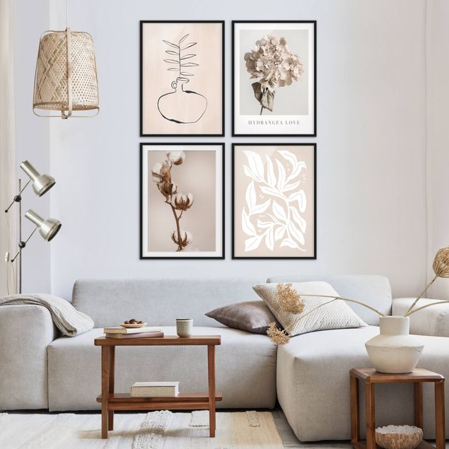 Moderne Bilder mit Rahmen Blumen in Creme