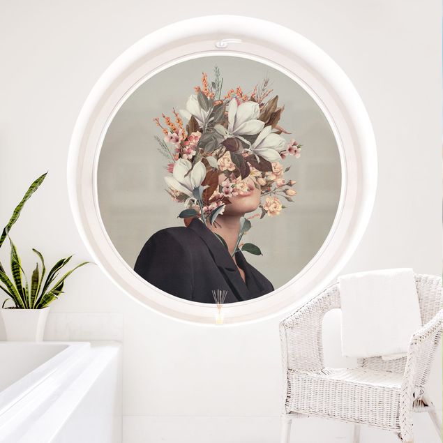 bunte Fensterfolie Blumen Porträt - Beige Magnolien