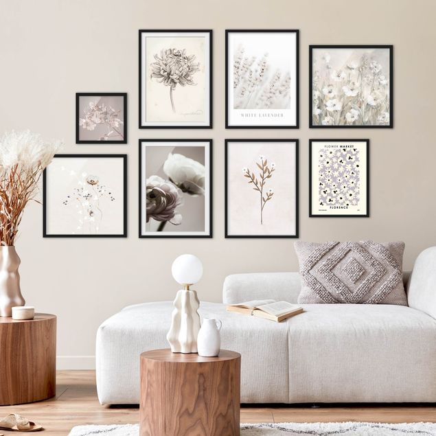 Moderne Bilder mit Rahmen Blumengarten in Creme