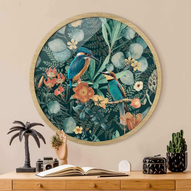 Moderne Bilder mit Rahmen Blumenparadies Eisvogel und Kolibri