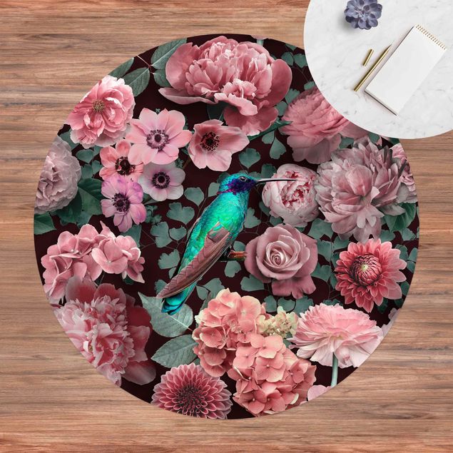 Moderne Teppiche Blumenparadies Kolibri mit Rosen
