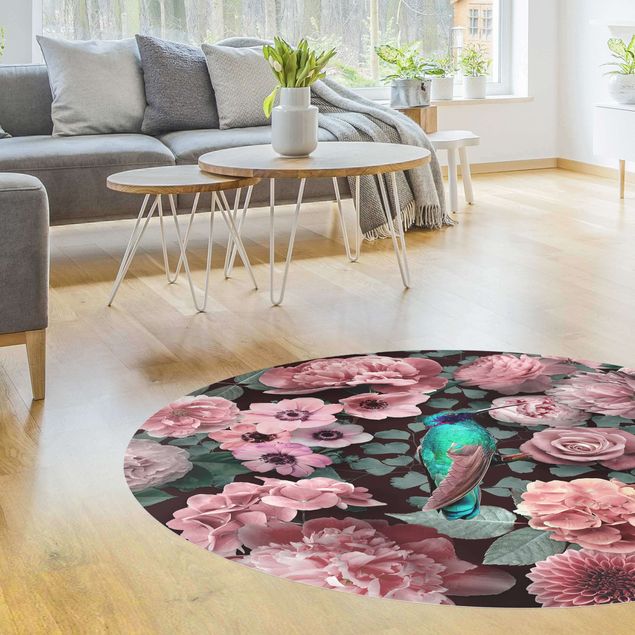 Teppich Blumen Blumenparadies Kolibri mit Rosen