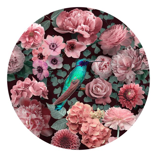 Design Tapeten Blumenparadies Kolibri mit Rosen