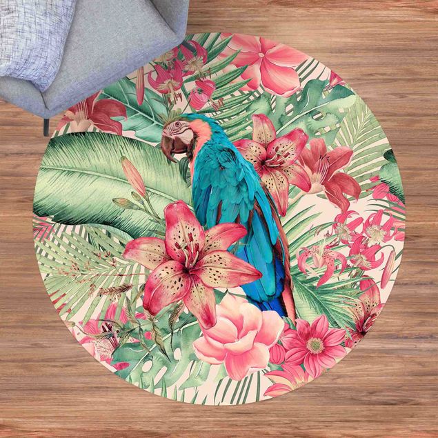 Teppich modern Blumenparadies tropischer Papagei