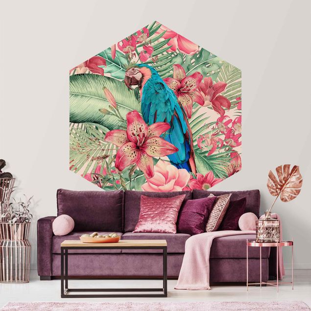 Design Tapeten Blumenparadies tropischer Papagei