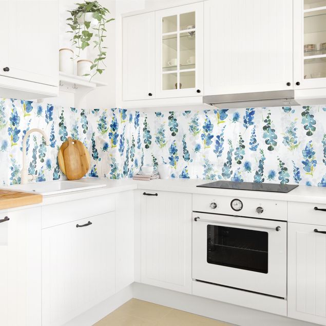 Küchenrückwand - Blumenpracht in Blau