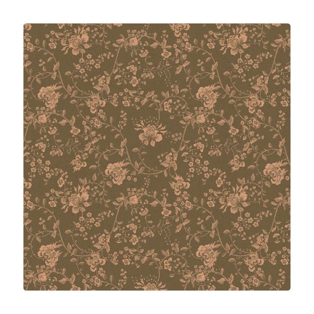 Kork-Teppich - Blumenranken auf Grün - Quadrat 1:1
