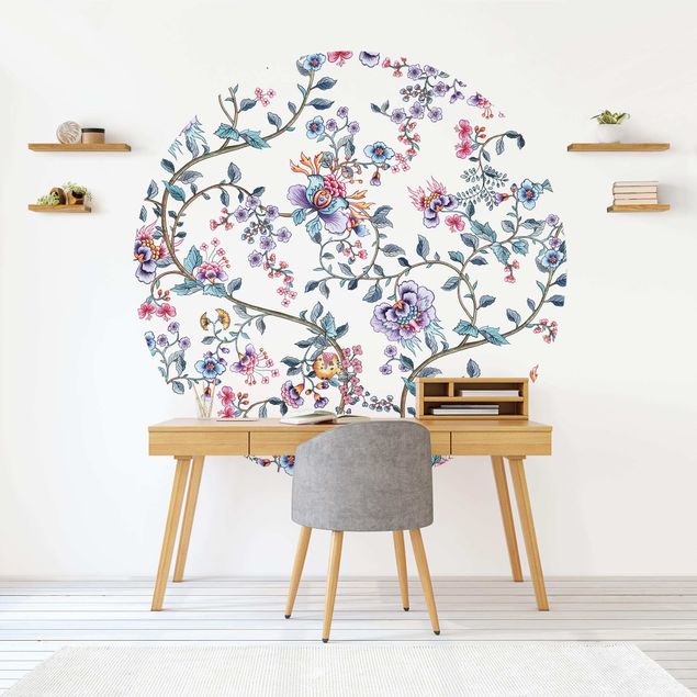 Fototapete orientalisch Blumenranken in Pastell