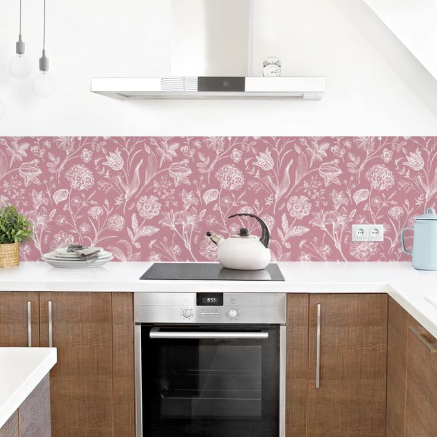 Küchenrückwand - Blumentanz auf Altrosa
