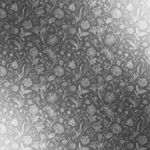 Metallic Tapete  - Blumentanz auf Grau