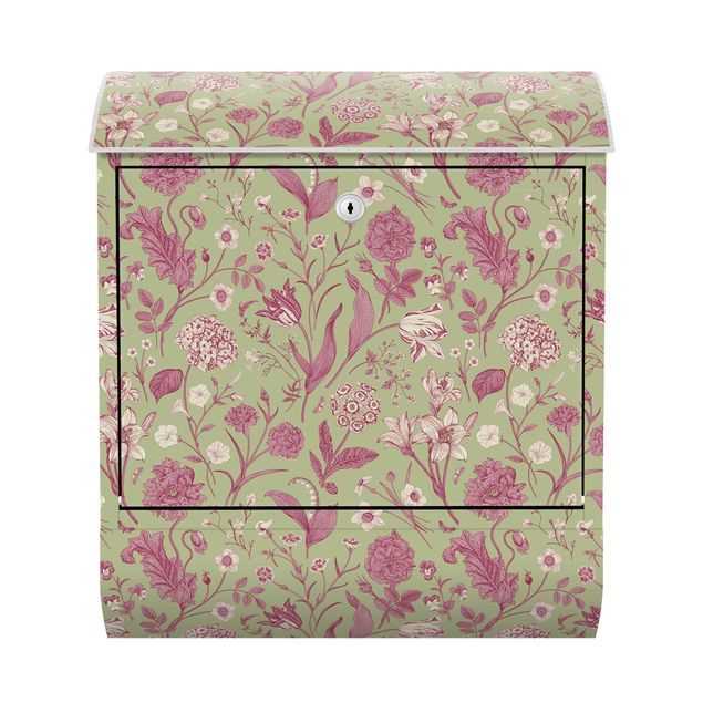 Briefkasten Muster Blumentanz in Mint-Grün und Rosa Pastell