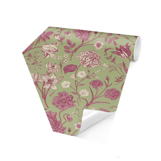 Design Tapeten Blumentanz in Mint-Grün und Rosa Pastell