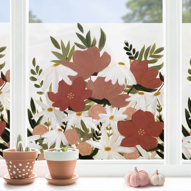 Fensterfolie Motiv Blumen Blumenvielfalt in Rosa und Weiß I