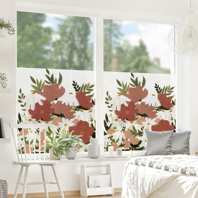 Klebefolie Fenster Blumenvielfalt in Rosa und Weiß I