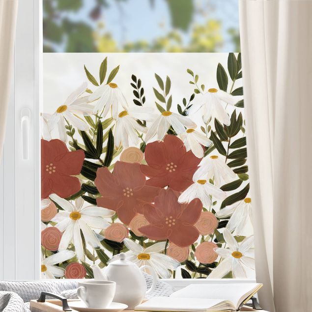Blumen Fensterbild Blumenvielfalt in Rosa und Weiß II