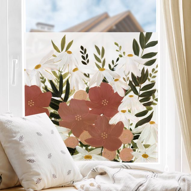Fensterfolie Motiv Blumen Blumenvielfalt in Rosa und Weiß II