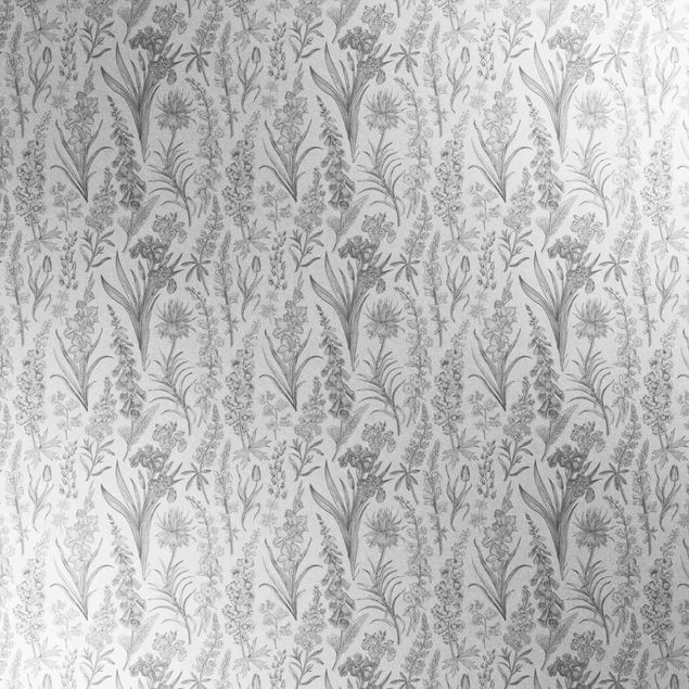 Metallic Tapete  - Blumenwellen in Grau