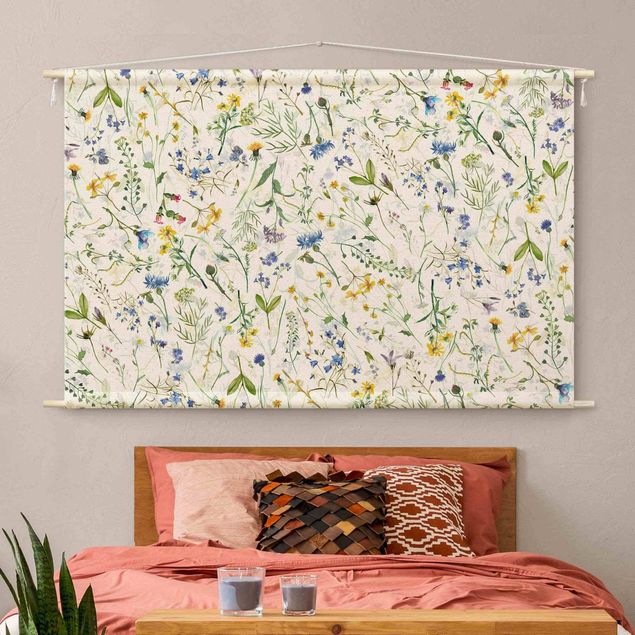 Wandbehang Stoffbild Blumenwiese als Aquarell