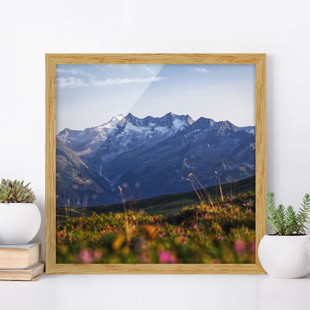 Moderne Bilder mit Rahmen Blumenwiese in den Bergen