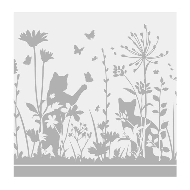 Sichtschutzfolie Blumenwiese mit Katzen