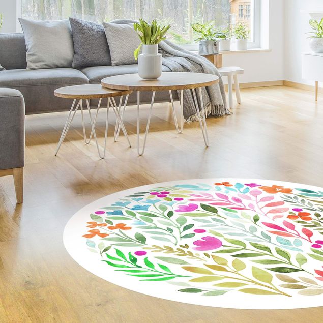 Moderne Teppiche Blumiges Aquarell im Kreis