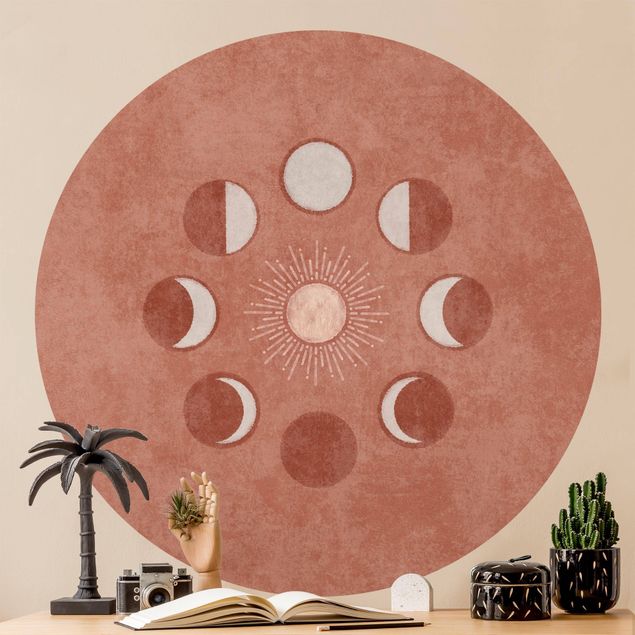 Orientalische Tapete Boho Mondphasen mit Sonne