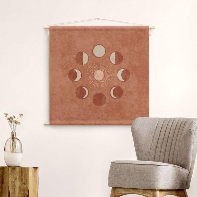 Mandala Wandteppich Boho Mondphasen mit Sonne