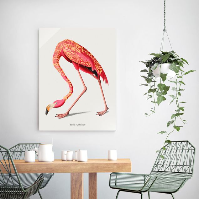 Glasbilder Tiere Boho Vogel - Flamingo