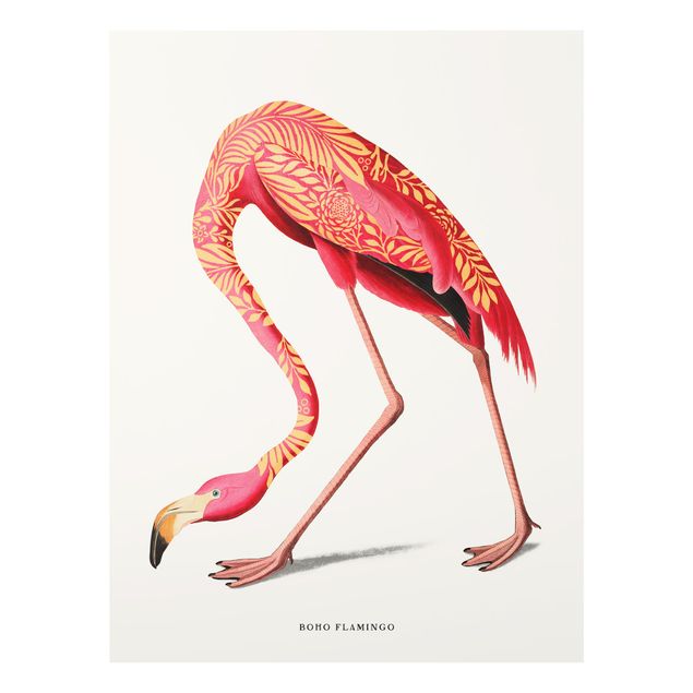 Glas Wandbilder Boho Vogel - Flamingo