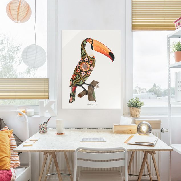 Glasbilder Tiere Boho Vogel - Tukan
