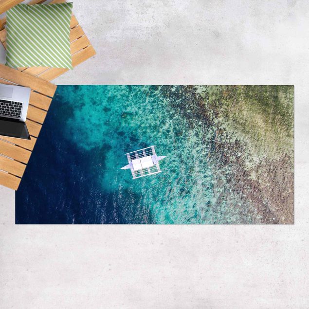 Outdoor Teppich Boot auf dem Meer Draufsicht