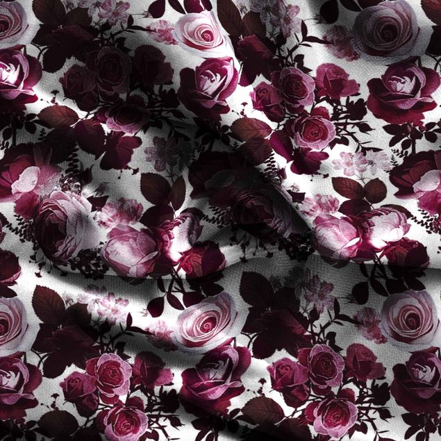 Vorhänge blickdicht Bordeaux Rosen mit braunen Blättern